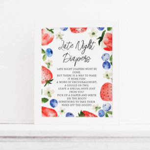 Late Night Diapers Berry Baby Shower Poster