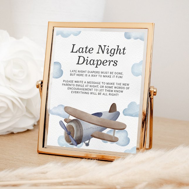 Late Night Diapers Blue Aeroplane Baby Shower Poster (Creator Uploaded)