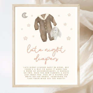 Late Night Diapers Boho Baby Shower Game Sign