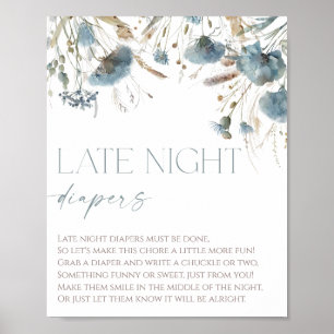 Late night diapers boho dusty blue wildflower poster
