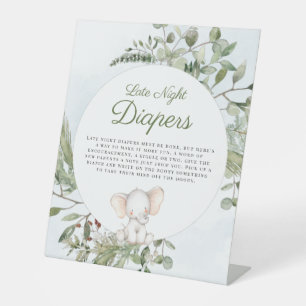 Late Night Diapers Boy Elephant Baby Shower Sign