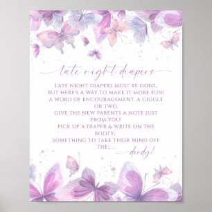 Late Night Diapers Butterflies Baby Shower Poster