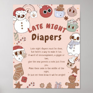 Late Night Diapers Christmas Baby Shower Game Poster