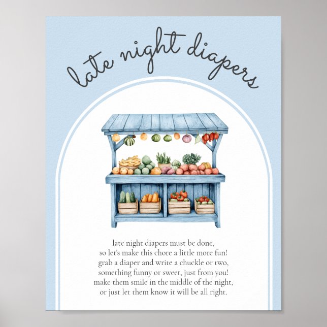 Late Night Diapers Farmers Market Baby Shower Game Poster (Front)