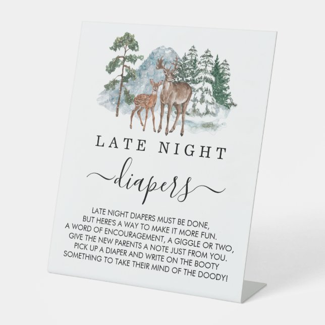 Late Night Diapers Forest Animals Baby Shower Pedestal Sign (Front)