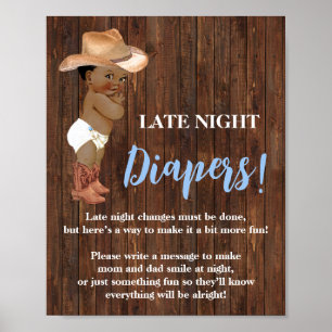 Late Night Diapers Game AA Cowboy Baby Shower Sign