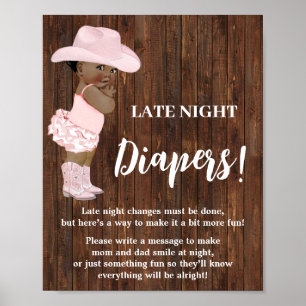 Late Night Diapers Game AA Cowgirl Baby Shower Poster
