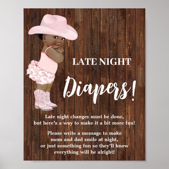 Late Night Diapers Game AA Cowgirl Baby Shower Poster (Front)