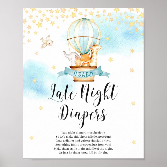 Late night diapers game sign Baby Shower animals (Front)