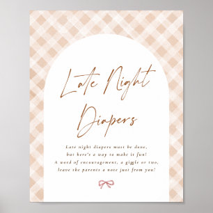 Late Night Diapers Gingham Cutie Pie Baby Shower Poster
