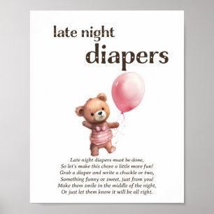 Late Night Diapers Girl Baby Shower Game Poster
