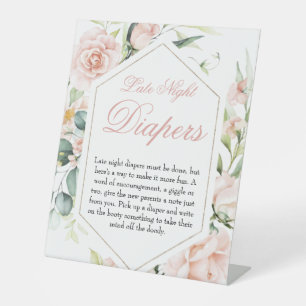 Late Night Diapers Girl Blush Baby Shower Sign