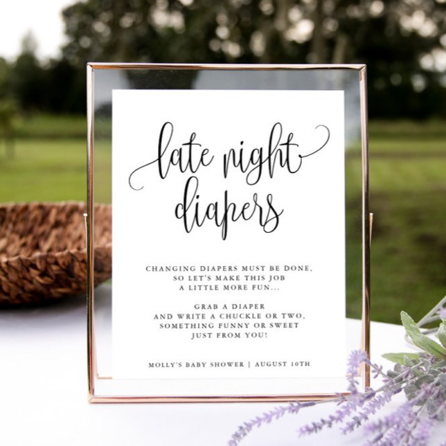 Late Night Diapers, Minimalist Calligraphy Shower  Poster (Creator Uploaded)