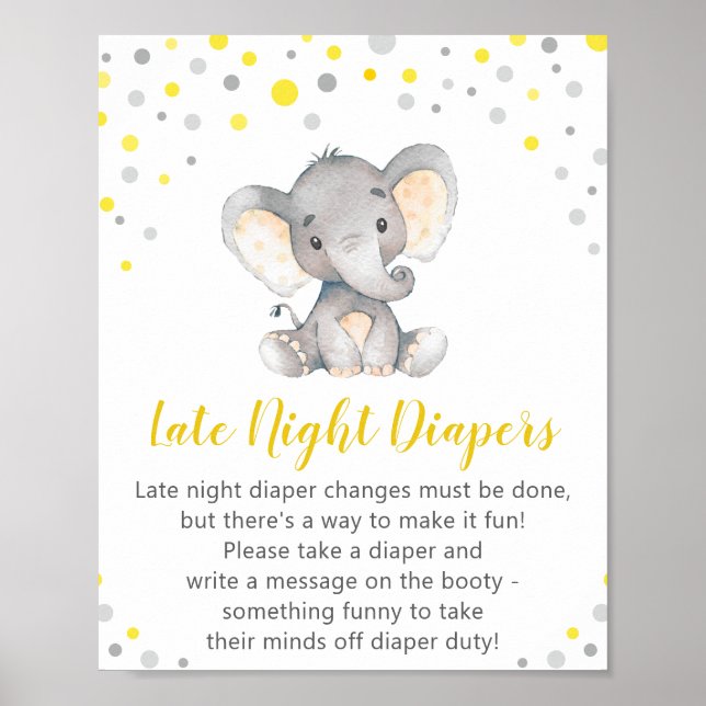 Late Night Diapers Nappy Thoughts Baby Shower Poster (Front)