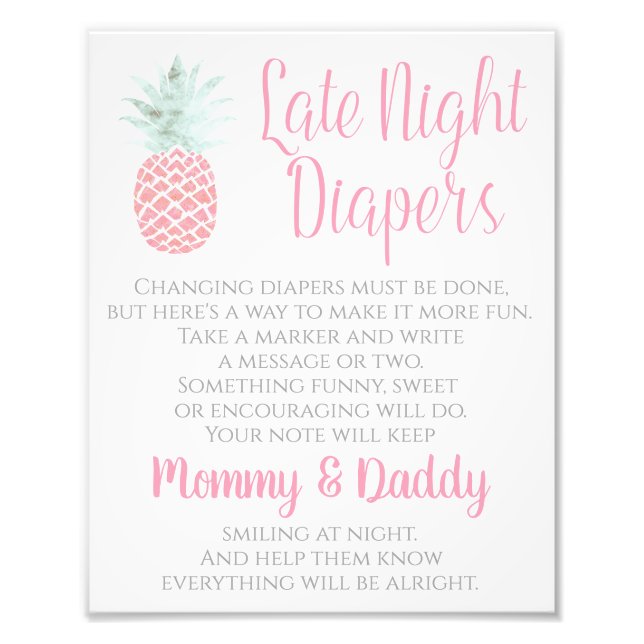 Late Night Diapers Pineapple Tropical Baby Sign (Front)