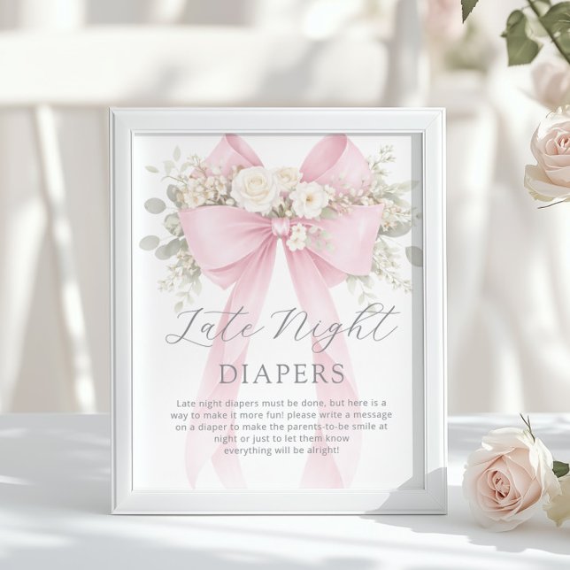 Late Night Diapers Pink Bow Floral Poster (Creator Uploaded)