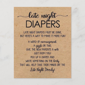 Late Night Diapers Printable, Rustic Baby Shower 