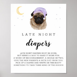 Late Night Diapers Pug Watercolor Sign