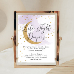 Late Night Diapers Purple Gold Baby Shower Game Poster
