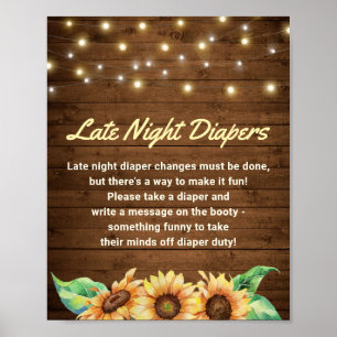 Late Night Diapers Rustic Sunflower Baby Shower Poster