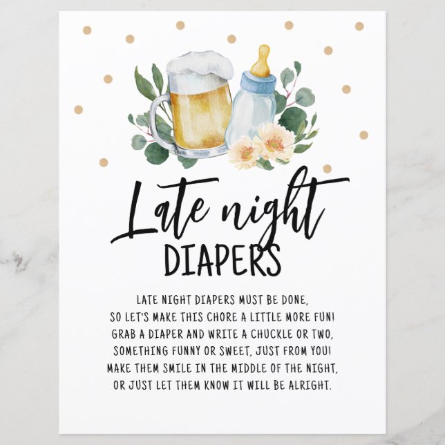 Late Night Diapers Sign Baby Is Brewing Greenery (Front)