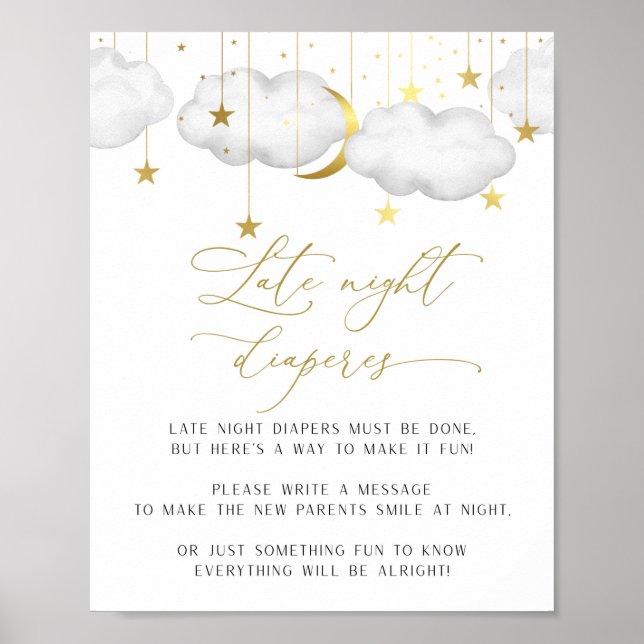 Late Night Diapers Sign, Baby Shower Game Poster (Front)