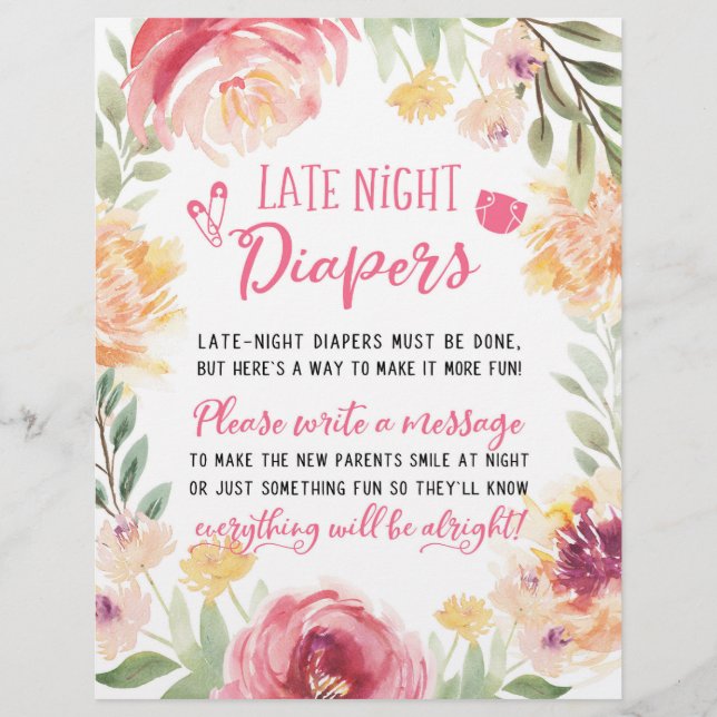 Late Night Diapers Sign Baby Shower Party Game (Front)