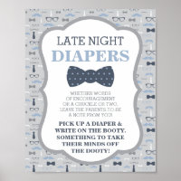 Late Night Diapers Sign, Bow Tie, Blue and Gray