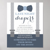 Late Night Diapers Sign, Bow Tie, Blue and Gray