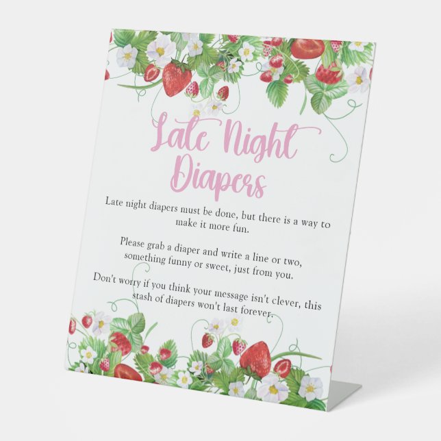 Late Night Diapers | Strawberry Berry Sweet Pedestal Sign (Front)