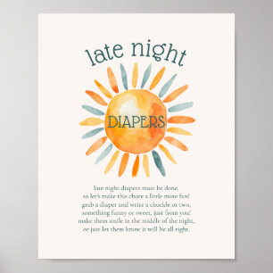 Late Night Diapers Sun Baby Shower Game Poster