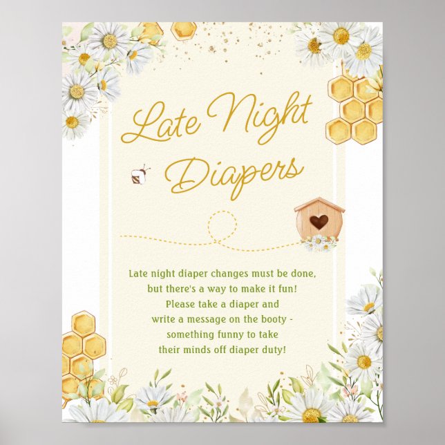 Late Night Diapers Thoughts Bumblebee Baby Shower Poster (Front)