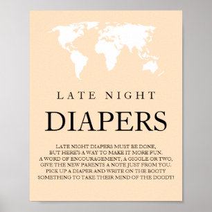Late Night Diapers Travel World Map Baby Shower Poster