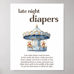 Late Night Diapers Twin Boy Baby Shower Game Poster