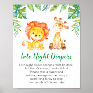Late Night Diapers Wild Jungle Safari Baby Shower Poster