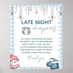 Late Night Diapers Winter Baby Shower Sign