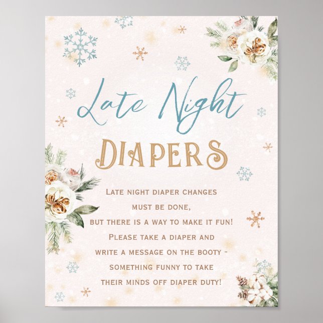 Late Night Diapers Winter Wonderland Baby Shower Poster (Front)