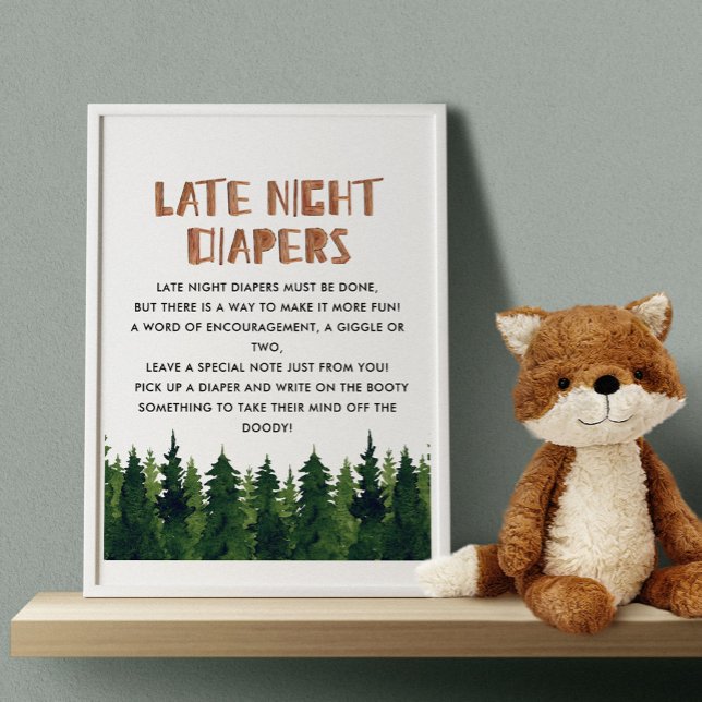Late Night Diapers Woodland Baby Shower Game Poster (Creator Uploaded)
