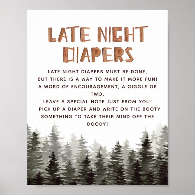 Late Night Diapers Woodland Baby Shower Games Poster (Front)