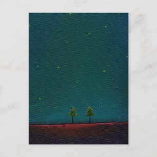 Late Night Meeting dark starry sky nature tree art Postcard