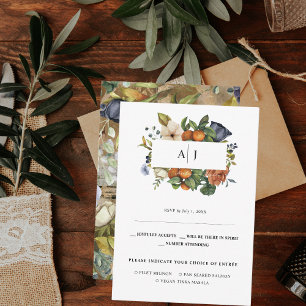Late Summer Citrus Floral   Botanical Wedding RSVP Announcement