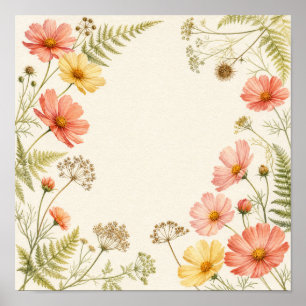 Late Summer Cosmos Botanical Square Wall Art Print