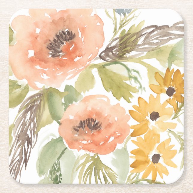 Late Summer Flowers I Square Paper Coaster (Front)