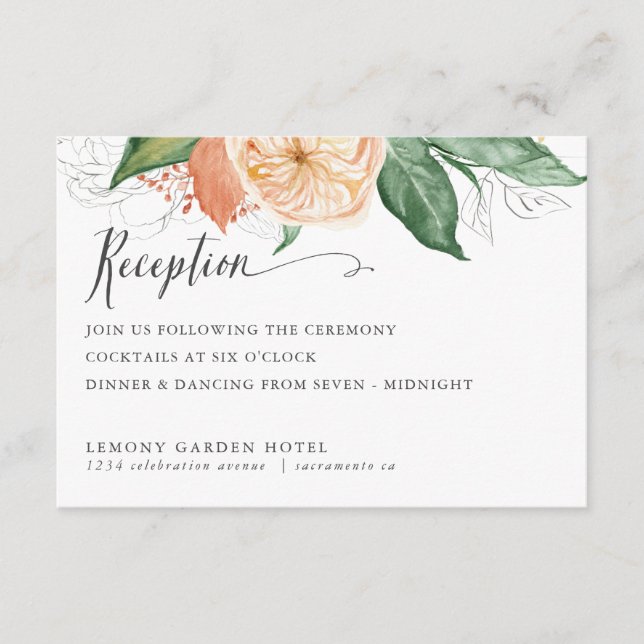 Late Summer Foliage Green Chic  WEDDING RECEPTION Enclosure Card (Front)