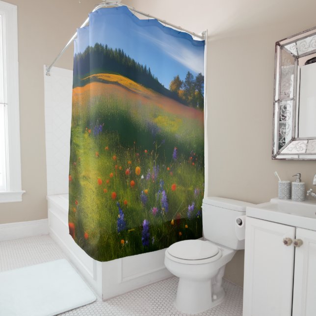 Late Summer Meadow Landscape Shower Curtain (In Situ)