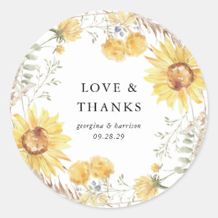 Late Summer Sunflower Wedding Favour Classic Round Sticker