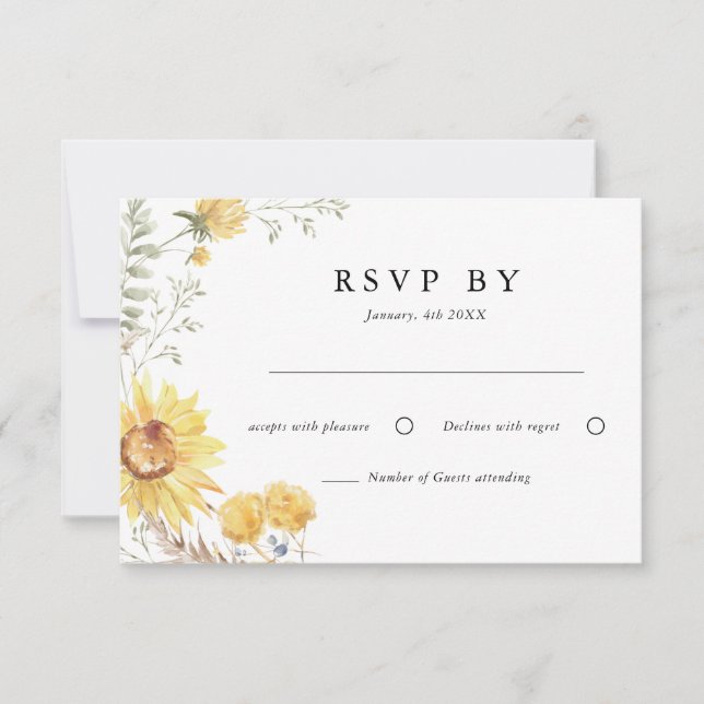 Late Summer Sunflower Wedding RSVP Card (Front)