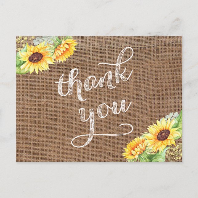 Late Summer Sunflowers Thank You Burlap Postcard (Front)