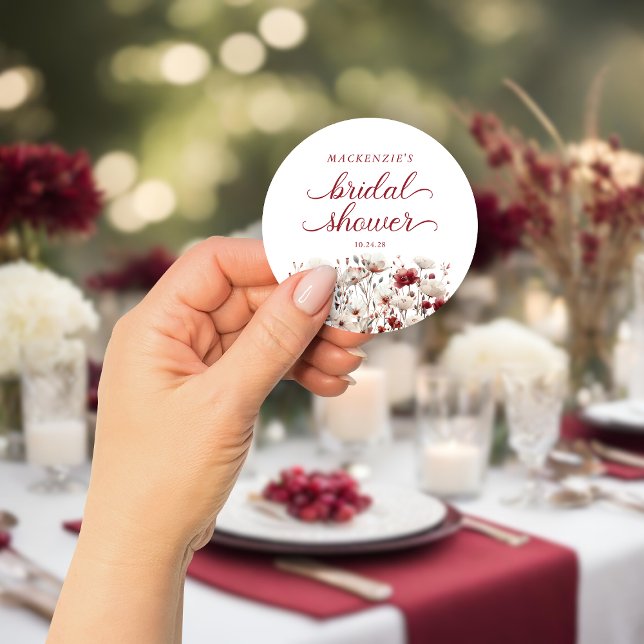 Late Summer Wildflower Boho Bridal Shower Classic Round Sticker (Late Summer Wildflower Boho Bridal Shower Classic Round Sticker)