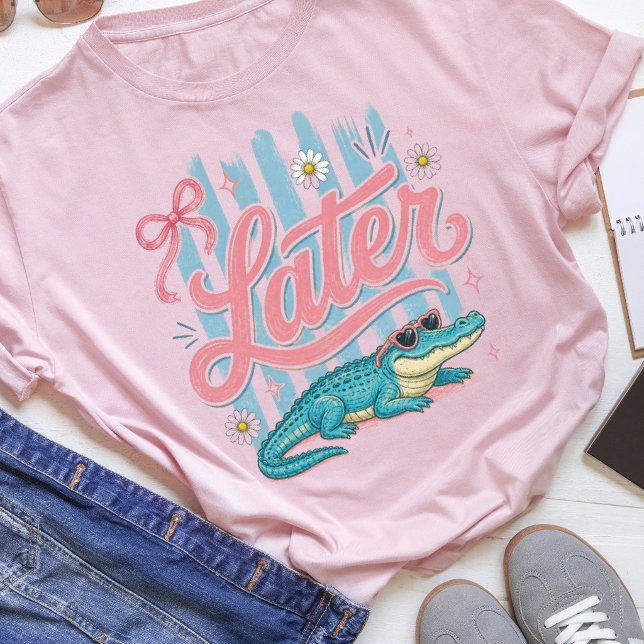 Later Gator Coquette Preppy Striped  T-Shirt (Creator Uploaded)